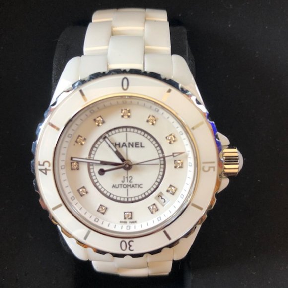 CHANEL J12 White Ceramic 38mm Diamond Dial Automatic Watch - H1629 - Picture 1 of 7